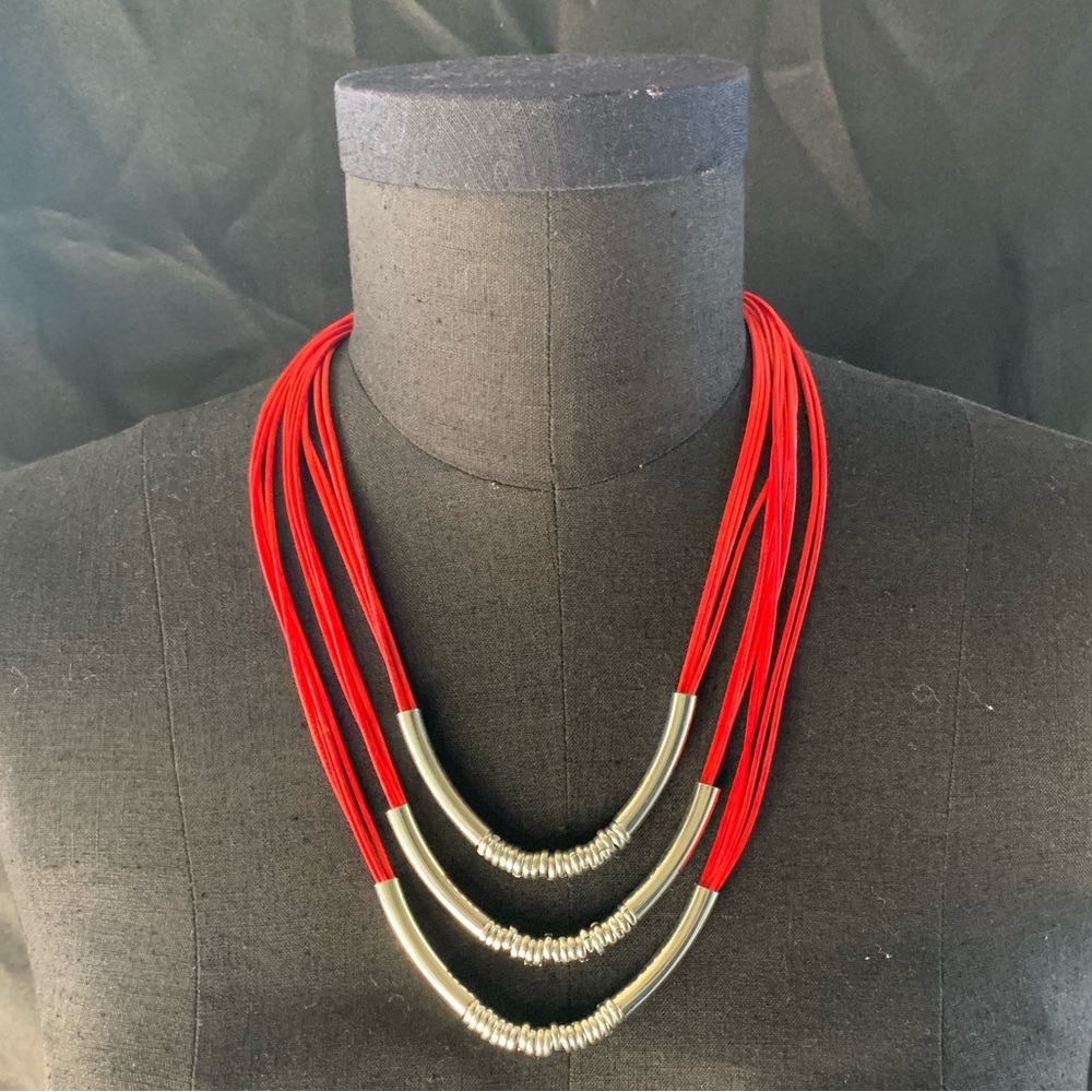 Red leather necklace set